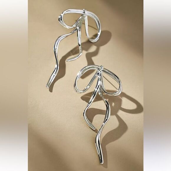 Silver bow drop earrings N353 - Picture 1 of 5